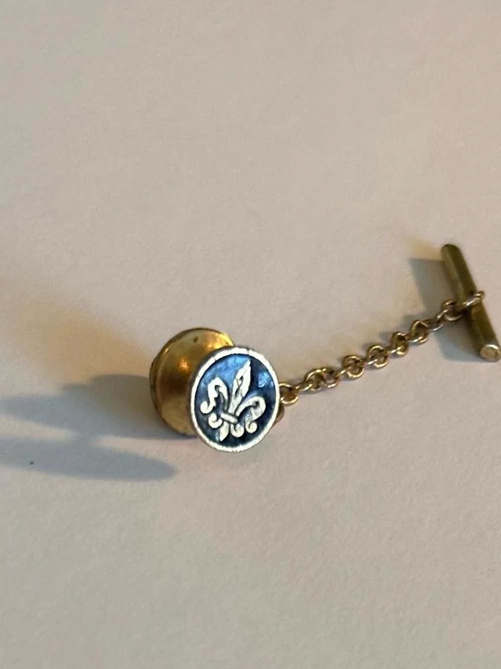 Gold tone Vintage Fleur-de-Lis Tie-tack with Black Enamel Accent